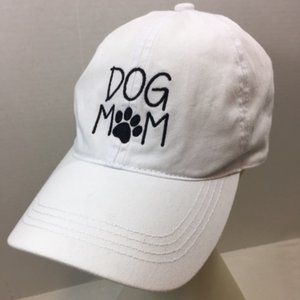 DOG MOM Embroidered White Cotton Baseball Cap Hat
